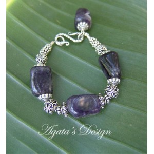 Purple Amethyst Stones Sterling Silver  Bracelet
