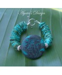 Turquoise Stone and Shells Sterling Silver Bracelet