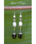 Black Onyx White Freshwater Pearls Sterling Silver Earrings