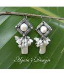 White Freshwater Pearls  Sterling Silver Coiled Earrings