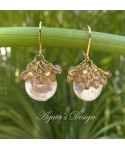 White Coin Freshwater Pearls Swarovski Crystals Gold Earrings