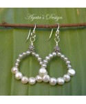 White Freshwater Pearls Sterling Silver Hoop Earrings